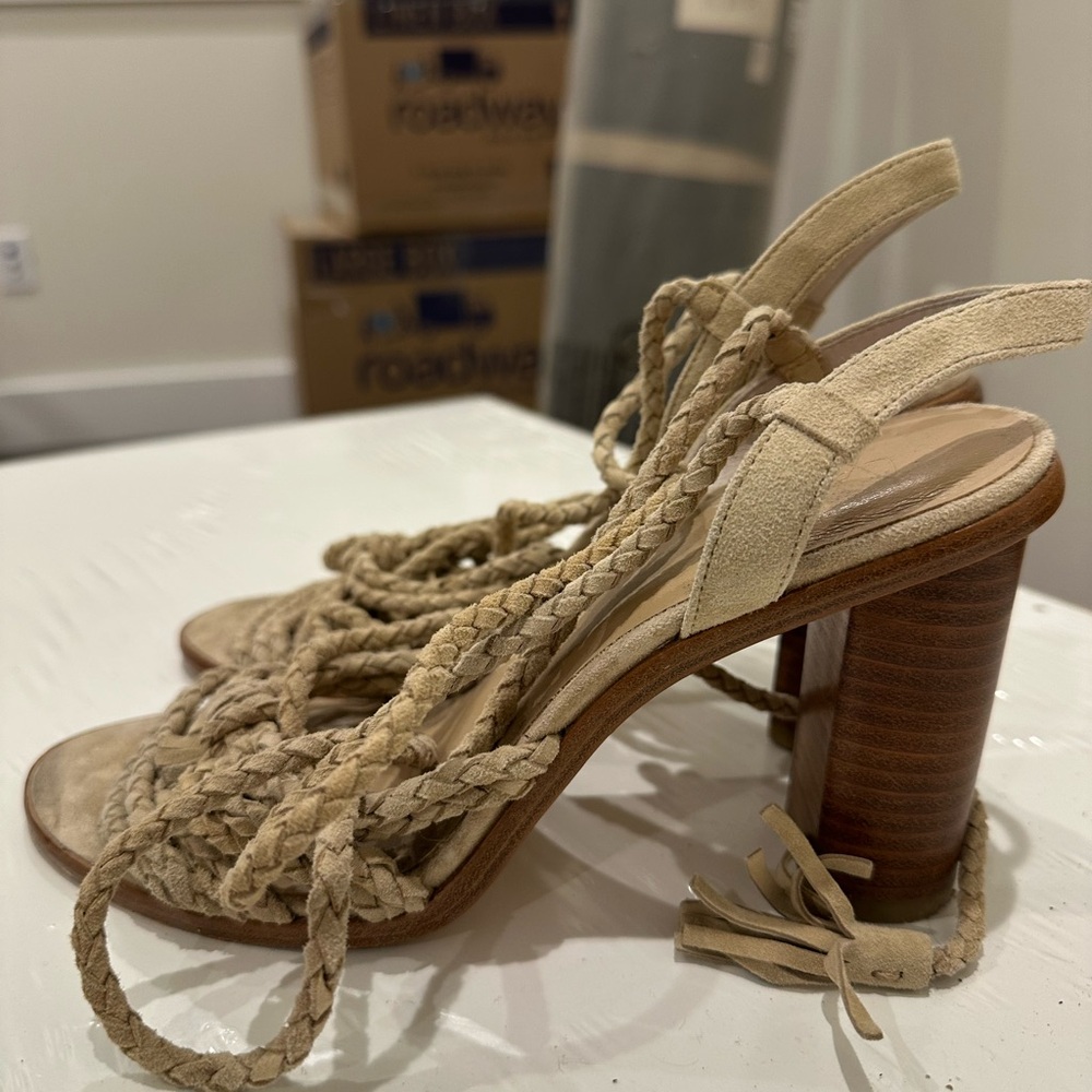 Joie Braided Banji Ankle Tie Lace Up Block Heel Sandals
